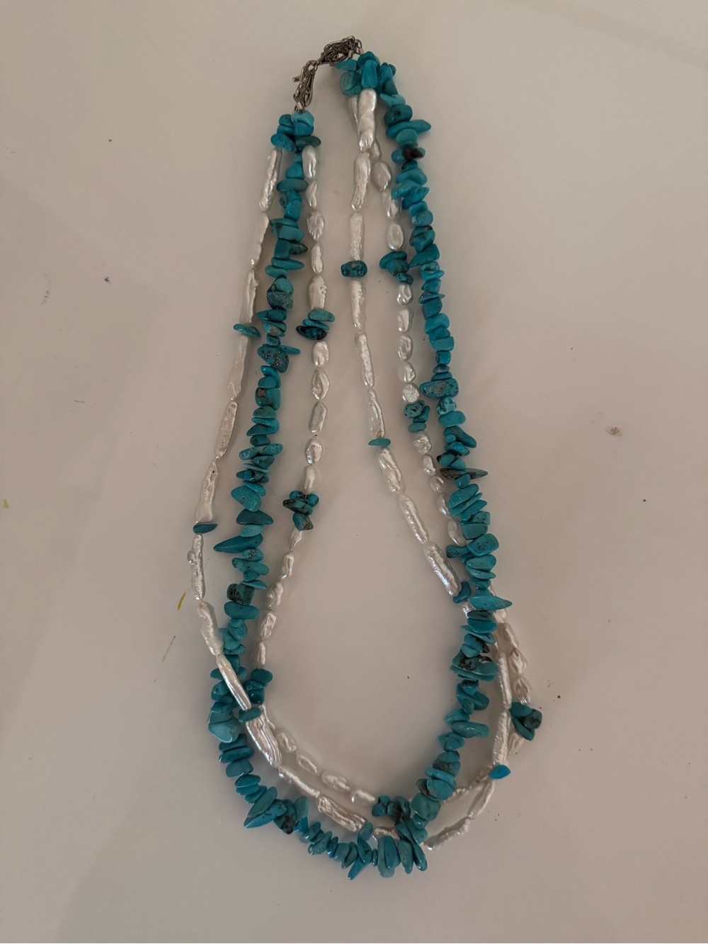 Genuine Turquoise and Pearl 3 Strand Necklace